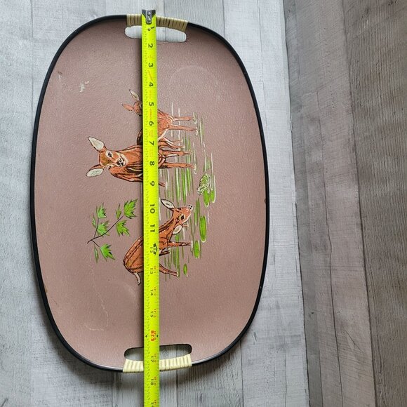 Vintage MCM Serving Tray With Deer at Frog Pond - Brown & Cream Handles Tilso - Picture 8 of 8